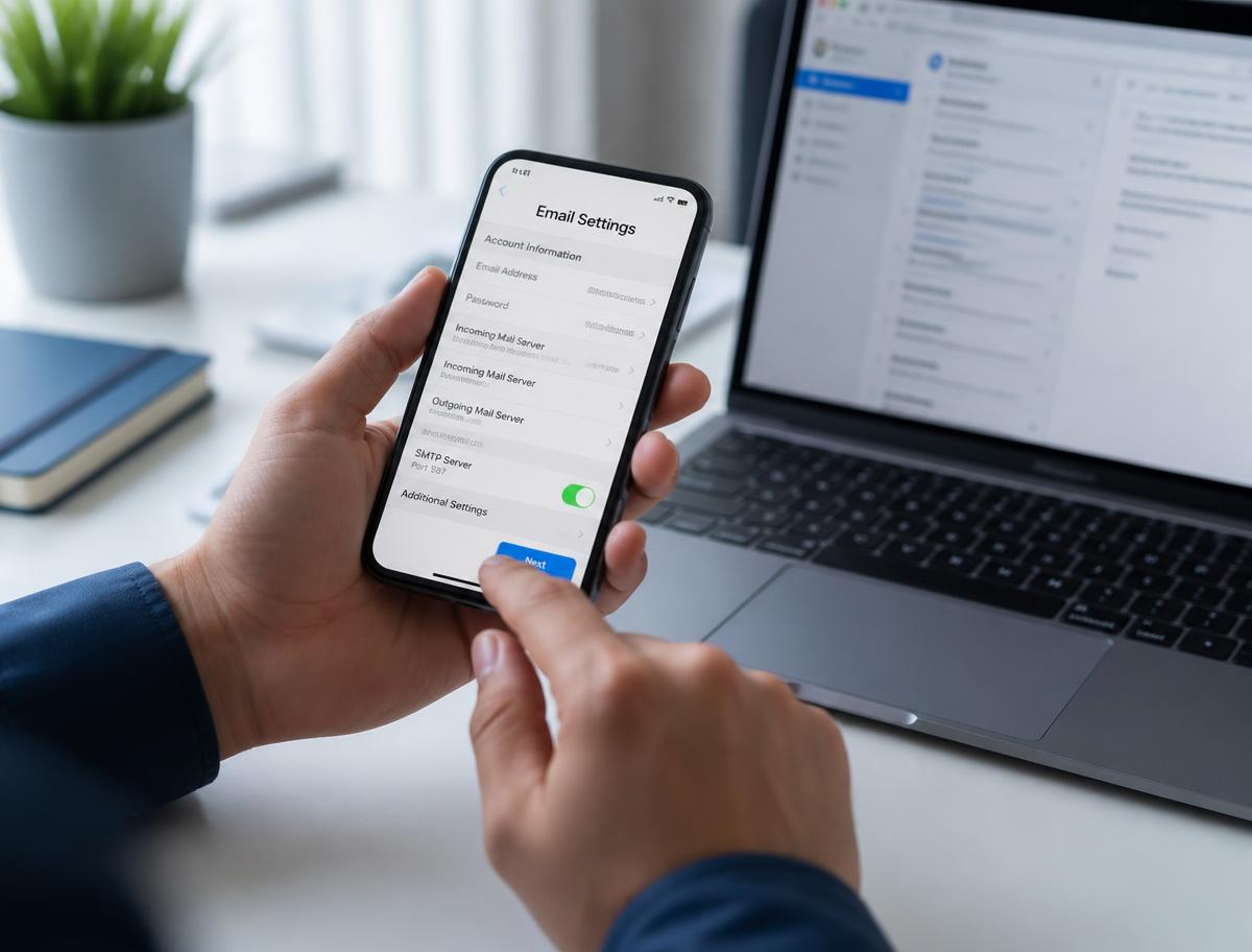 Corporate email setup on mobile and laptop